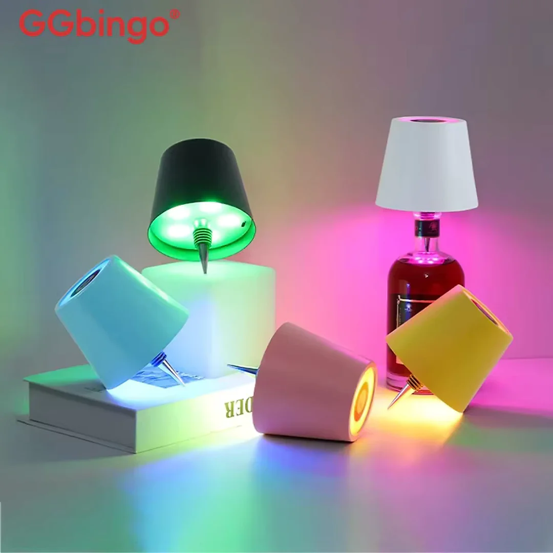 Wine Bottle Light, Cordless Rechargeable LED Bottle Lamp Head with Touch Control, Warm-to-Cool or RGB Color Changing, Bar & Party Decor