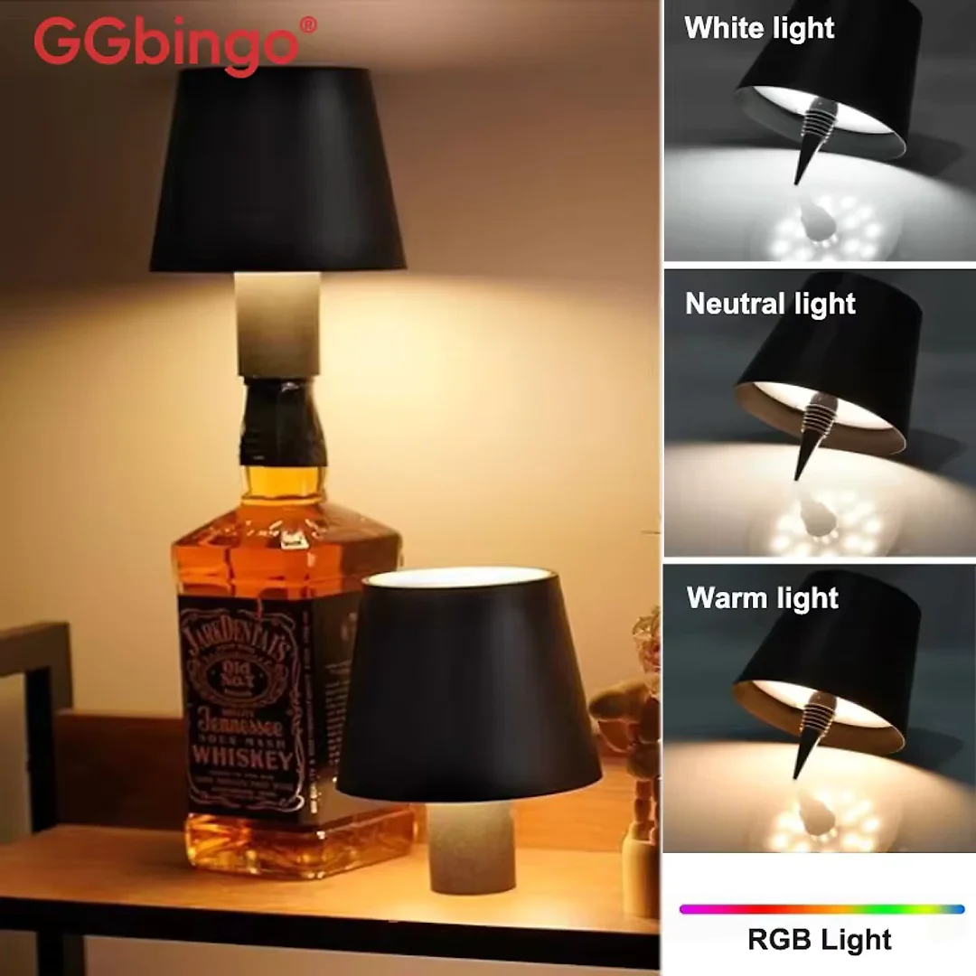 Wine Bottle Light, Cordless Rechargeable LED Bottle Lamp Head with Touch Control, Warm-to-Cool or RGB Color Changing, Bar & Party Decor
