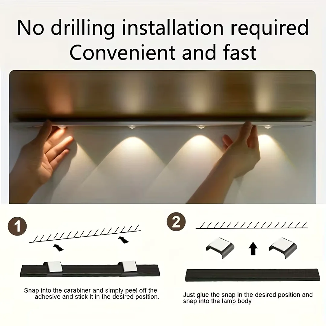 Rechargeable Under Cabinet Lights 2-Pack, Wireless Motion Sensor LED Light Bars with 3 Color Modes for Kitchen, Closet & Stairs