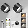 Rechargeable Wall Reading Light with Remote, Magnetic Battery Operated LED Wall Sconce, 360 Degree Rotating, 3 Colors & Dimmable