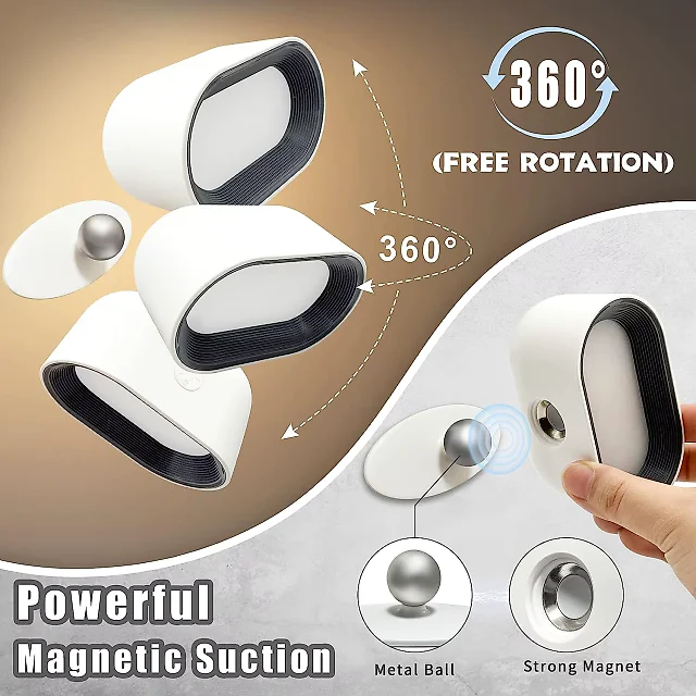 RGB Wall Light with Remote, Rechargeable Battery Operated LED Wall Sconce, 360 Degree Rotating Color Changing Night Light, White
