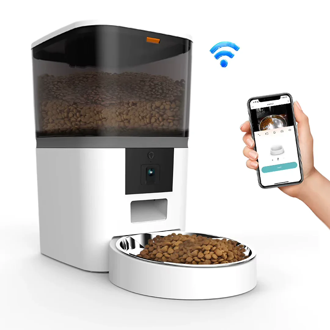 Automatic Cat Feeder with Camera, 4L Smart Pet Feeder with HD Video, App Remote Feeding & Stainless Steel Bowl, White