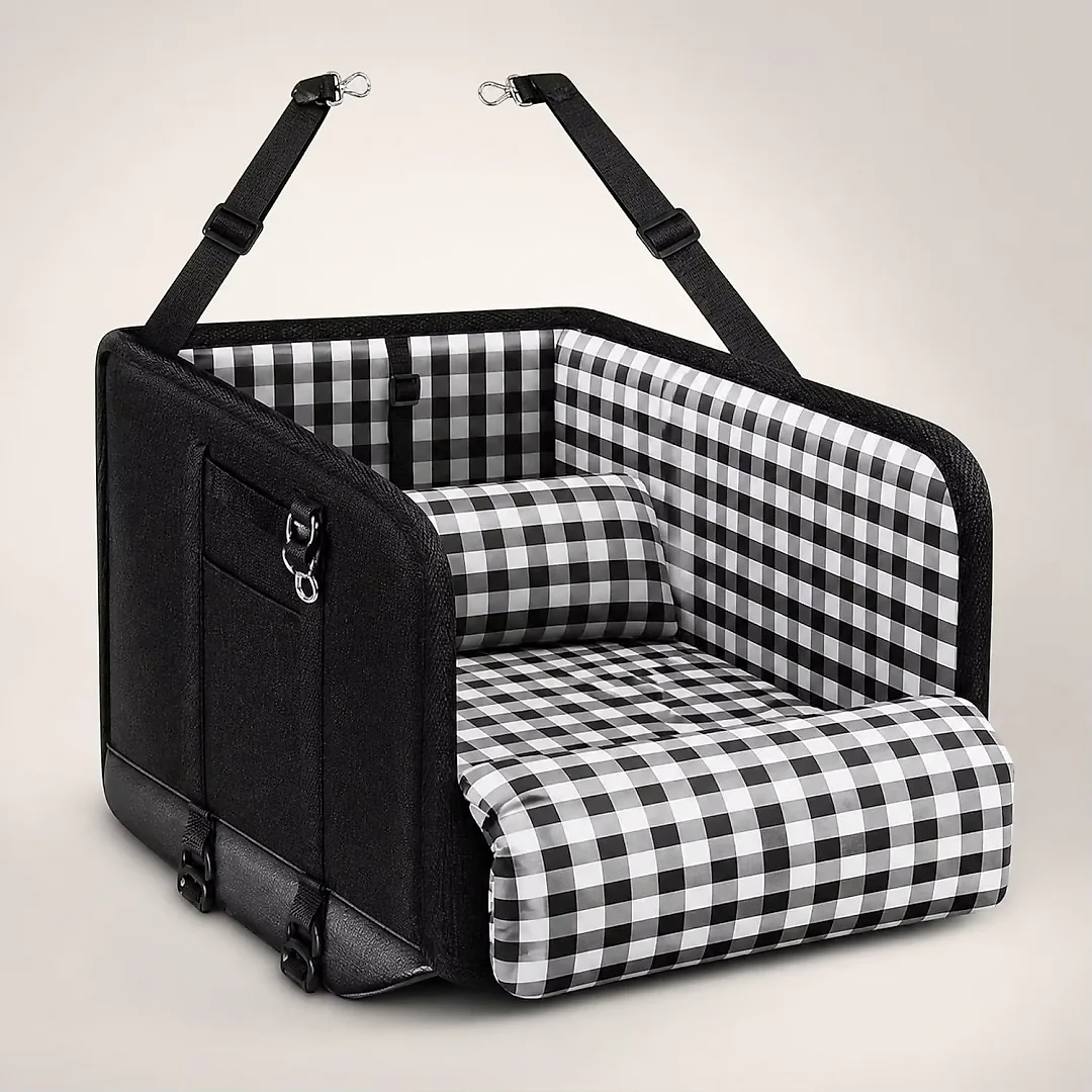 Dog Car Seat for Small Dogs, Center Console Dog Seat with Safety Leash, Soft Cushion & Adjustable Straps, Portable Pet Booster, Black