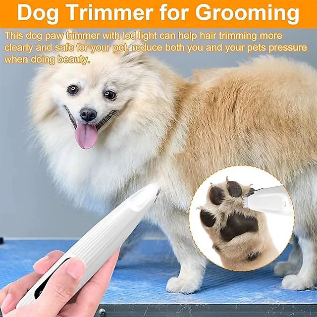 Dog Paw Trimmer with LED Light, Mini Rechargeable Dog Trimmer for Paw Pads, Face & Ears, Cordless Portable Pet Shaver