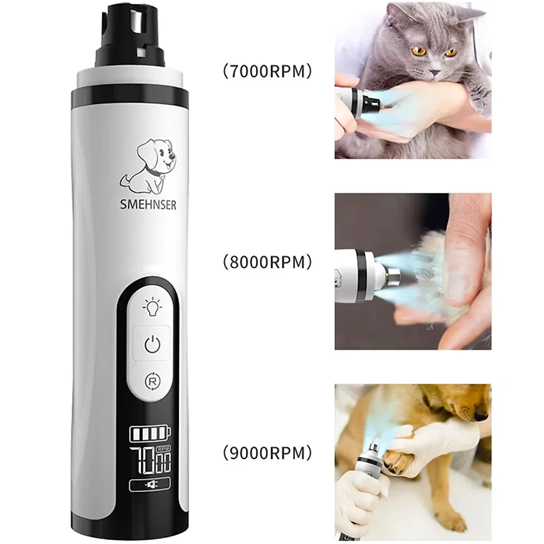 Pet Nail Grinder with LED Light & 3 Grinding Heads, USB Rechargeable Dog Nail Trimmer for Dogs & Cats