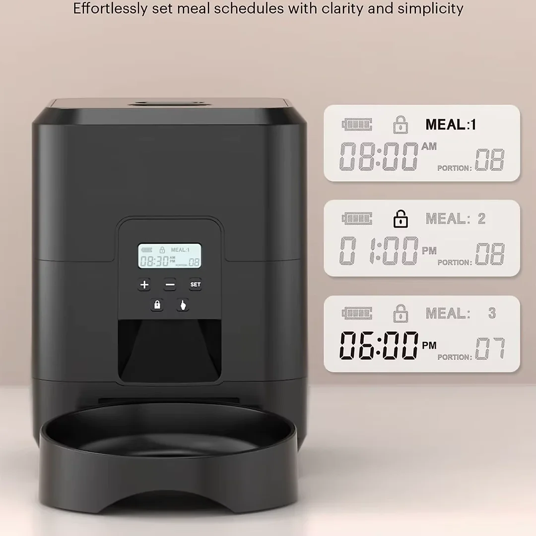 Automatic Cat Feeder with Timer, Programmable Pet Food Dispenser with LCD Display for Cats & Dogs, Wi-Fi App or Button Control