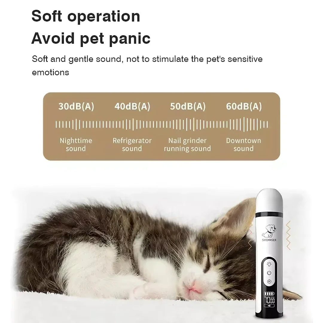 Pet Nail Grinder with LED Light & 3 Grinding Heads, USB Rechargeable Dog Nail Trimmer for Dogs & Cats