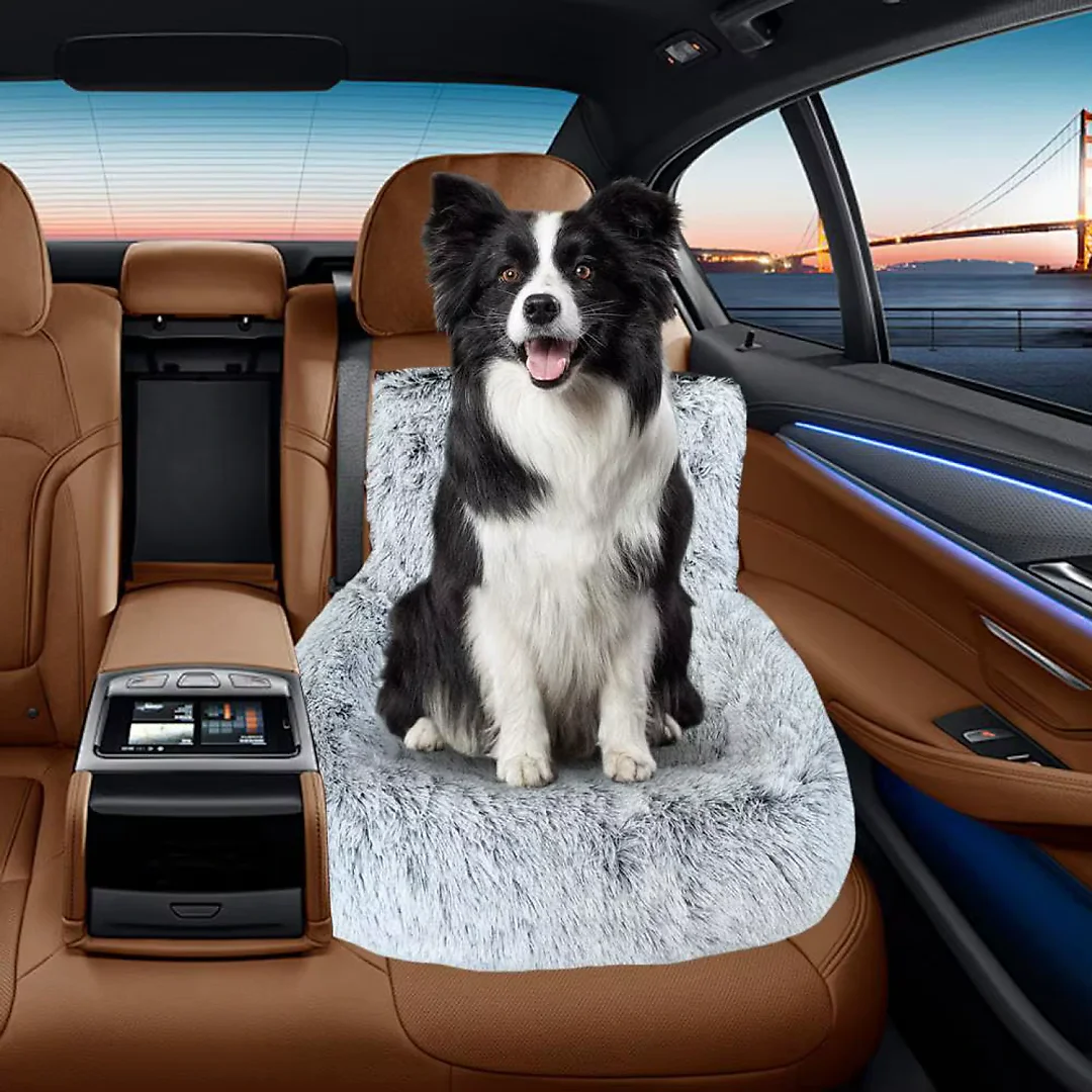 Dog Car Seat Bed for Back Seat, Plush Washable Fleece Pet Car Bed with Removable Cover for Medium & Large Dogs