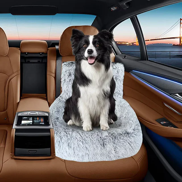 Dog Car Seat Bed for Back Seat, Plush Washable Fleece Pet Car Bed with Removable Cover for Medium & Large Dogs