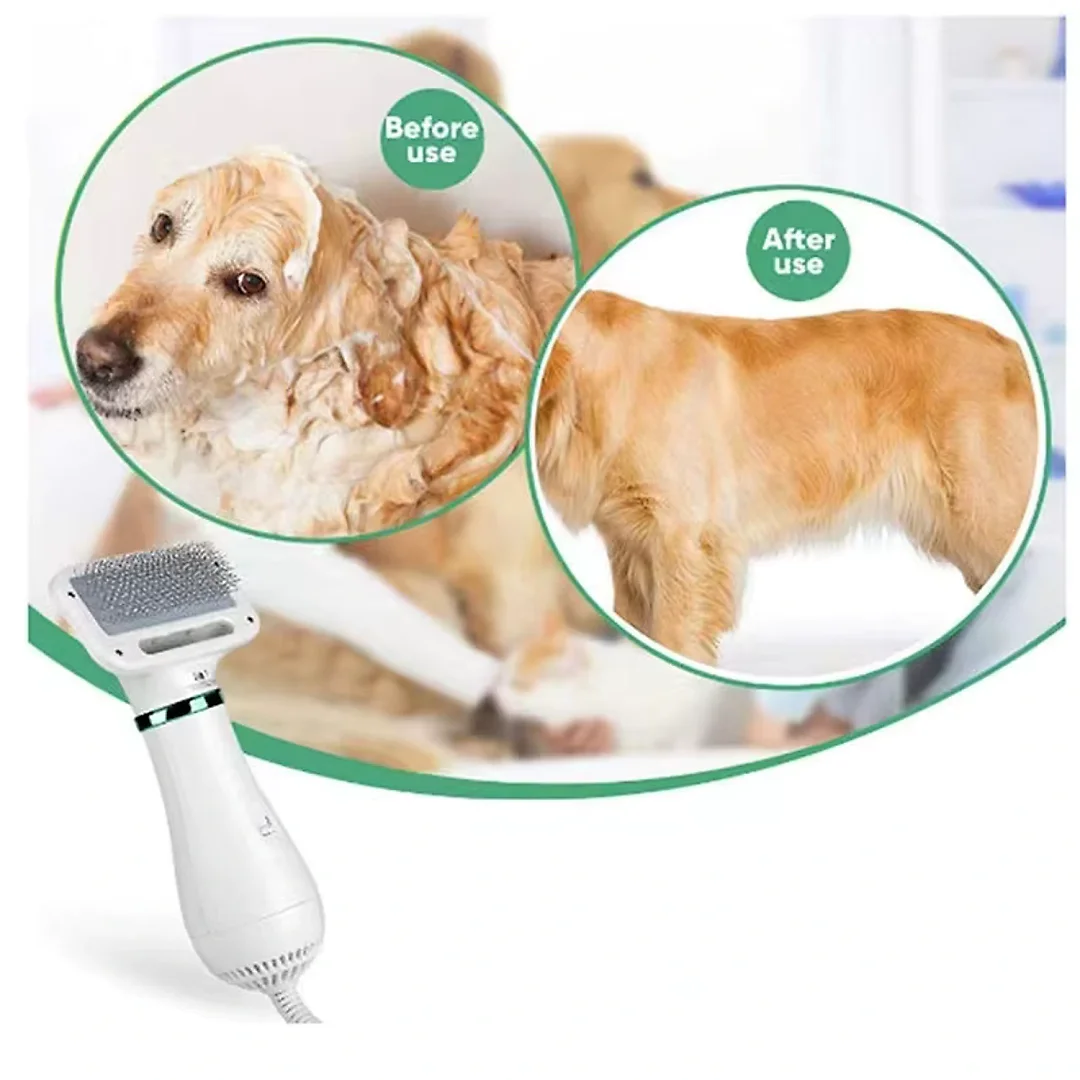 Dog Dryer Brush 2-in-1, Quiet Pet Hair Dryer with Slicker Comb & 4 Heat Settings for Dogs & Cats, US Plug