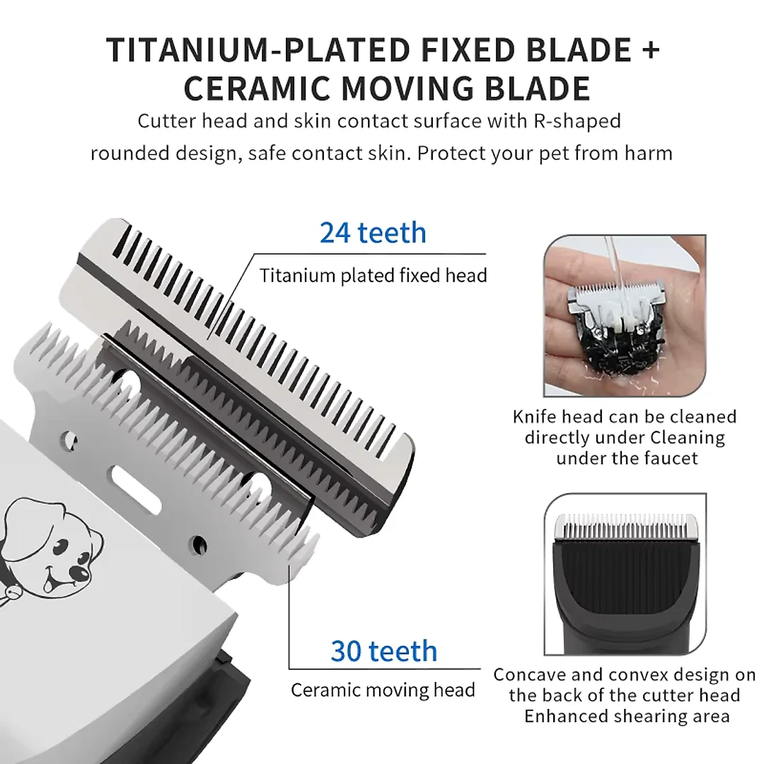 Professional Dog Clippers for Thick Coats, High-Power Cordless Dog Grooming Clippers with Detachable Blade & Digital Display