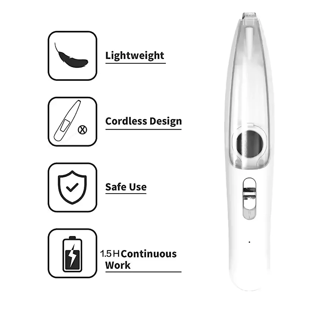 Dog Paw Trimmer with Hair Suction, 2-in-1 Rechargeable Pet Trimmer for Paws, Ears & Face, Low-Noise & Mess-Free Grooming