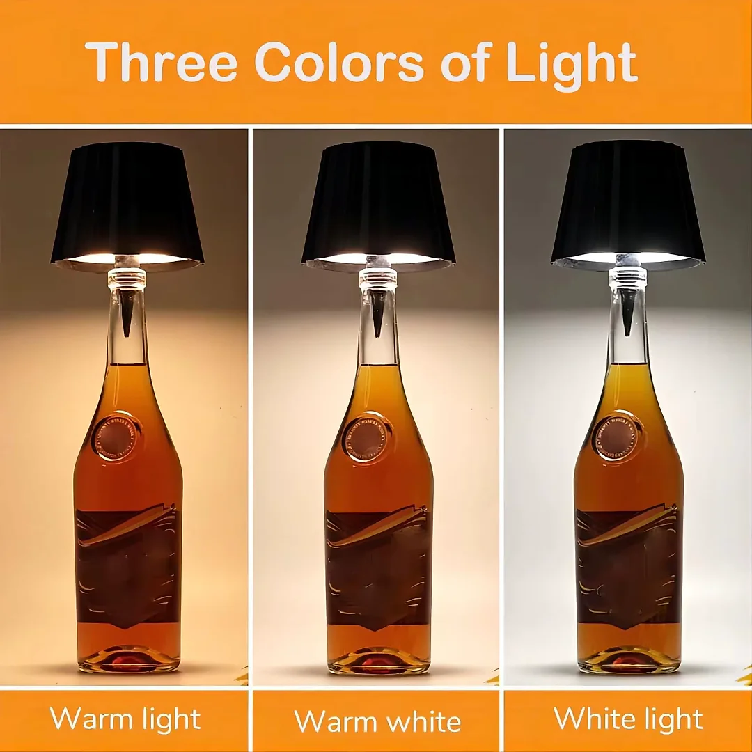 Wine Bottle Lamp, Rechargeable Cordless LED Bottle Lamp Shade with Touch Dimming & 3 Light Colors, Bar & Restaurant Table Decor