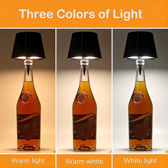 Wine Bottle Lamp, Rechargeable Cordless LED Bottle Lamp Shade with Touch Dimming & 3 Light Colors, Bar & Restaurant Table Decor