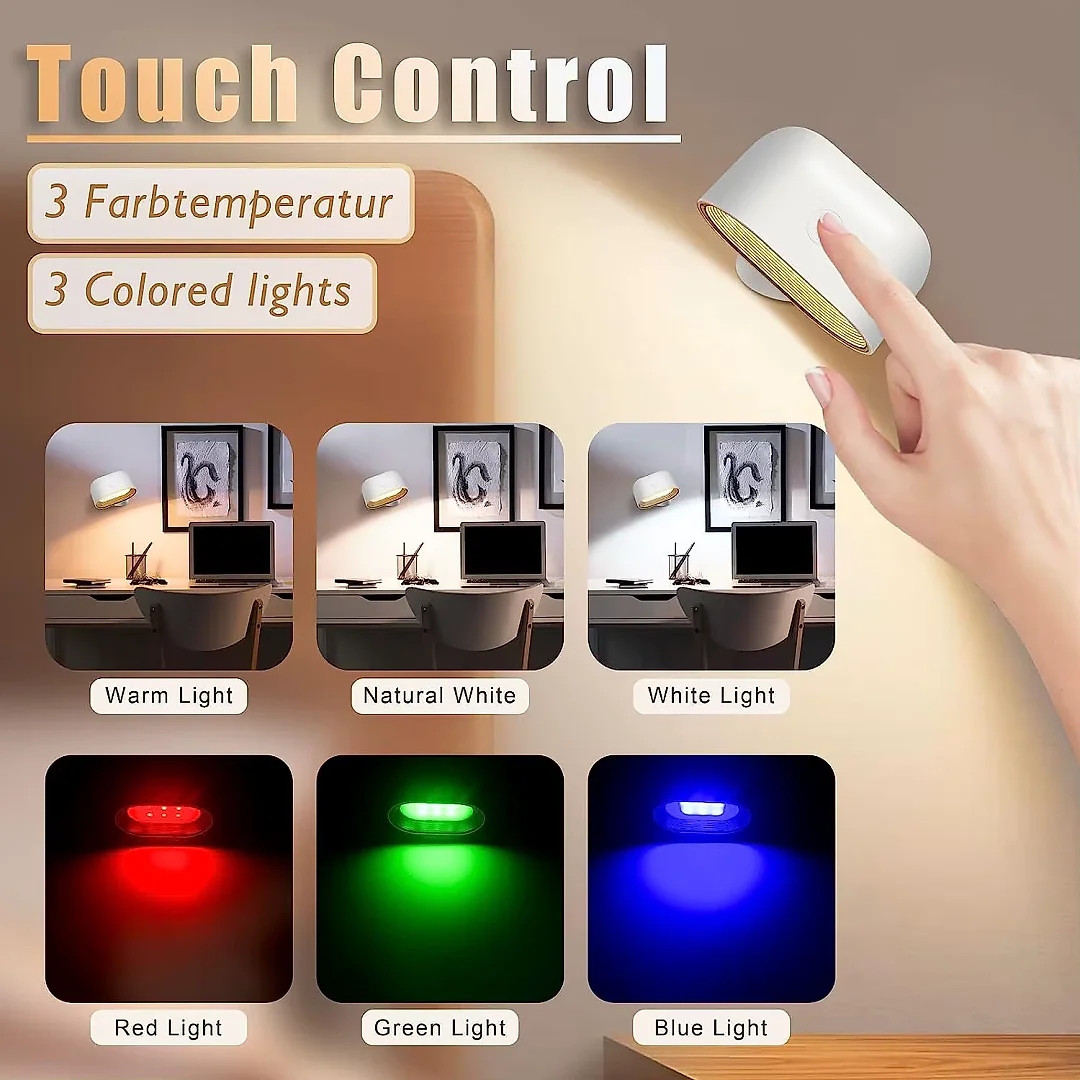 RGB Wall Light with Remote, Rechargeable Battery Operated LED Wall Sconce, 360 Degree Rotating Color Changing Night Light, White