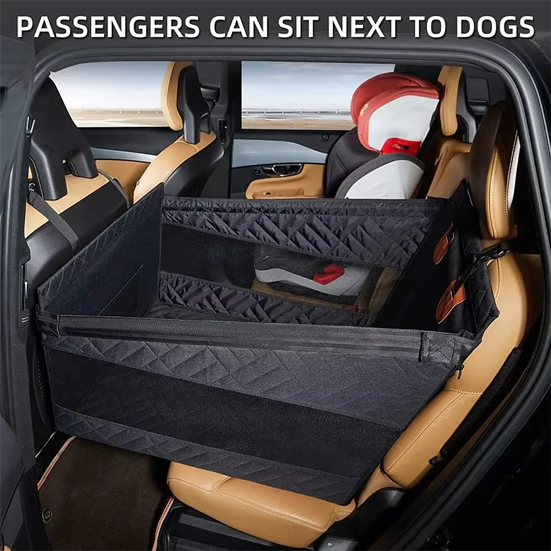 Dog Car Bed for Back Seat, Waterproof Dog Hammock Extender with Nest-Style Sides & Mesh Pocket, Scratchproof Seat Cover