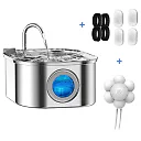 Cat Water Fountain Stainless Steel 3.2L, Pet Water Fountain for Cats & Dogs with Water Level Window, Filter Kit & Optional Motion Sensor
