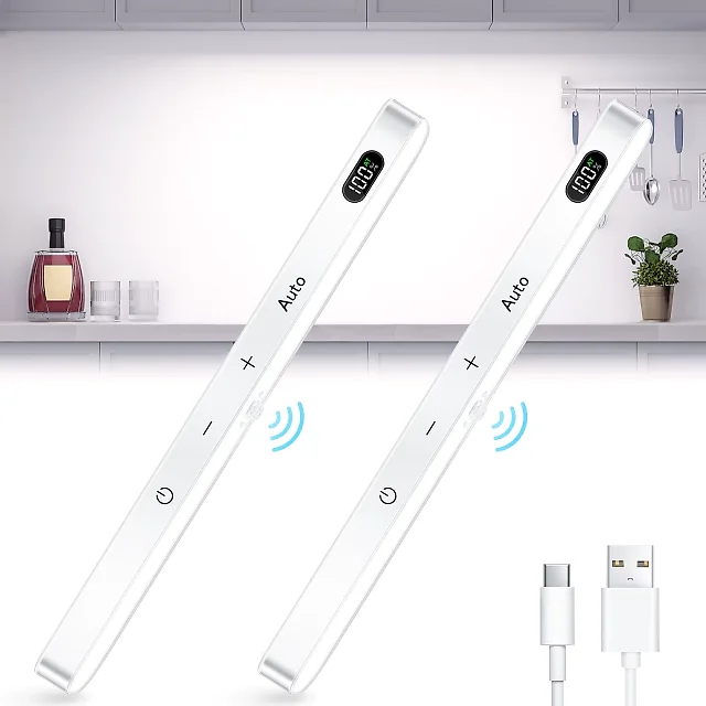 Under Cabinet Lighting Wireless, Rechargeable 60 LED Motion Sensor Closet Light Bars with Battery Display & Touch Control, Cool White