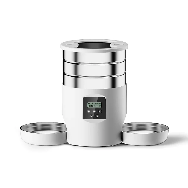 Automatic Cat Feeder for 2 Cats, 4.5L Pet Food Dispenser with Two Stainless Steel Bowls, Wi-Fi App or Button Control