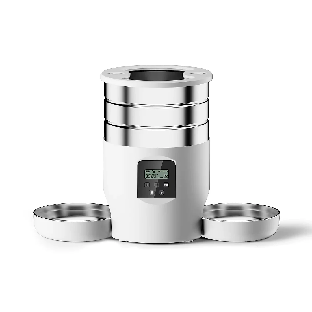 Automatic Cat Feeder for 2 Cats, 4.5L Pet Food Dispenser with Two Stainless Steel Bowls, Wi-Fi App or Button Control