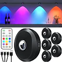 Rechargeable Puck Lights with Remote, Wireless RGB LED Under Cabinet Lighting with Timer & Touch Control, Stick-On Closet Lights, 3 or 6-Pack