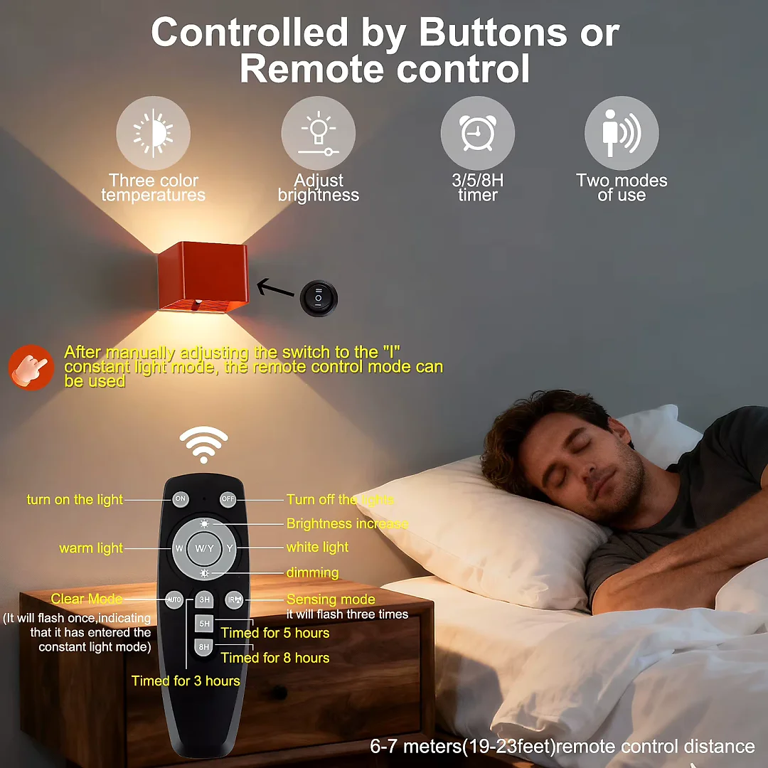 Battery Operated Wall Sconce with Remote & Motion Sensor, Rechargeable 4000mAh LED Cube Wall Light, Magnetic Mount, Gold