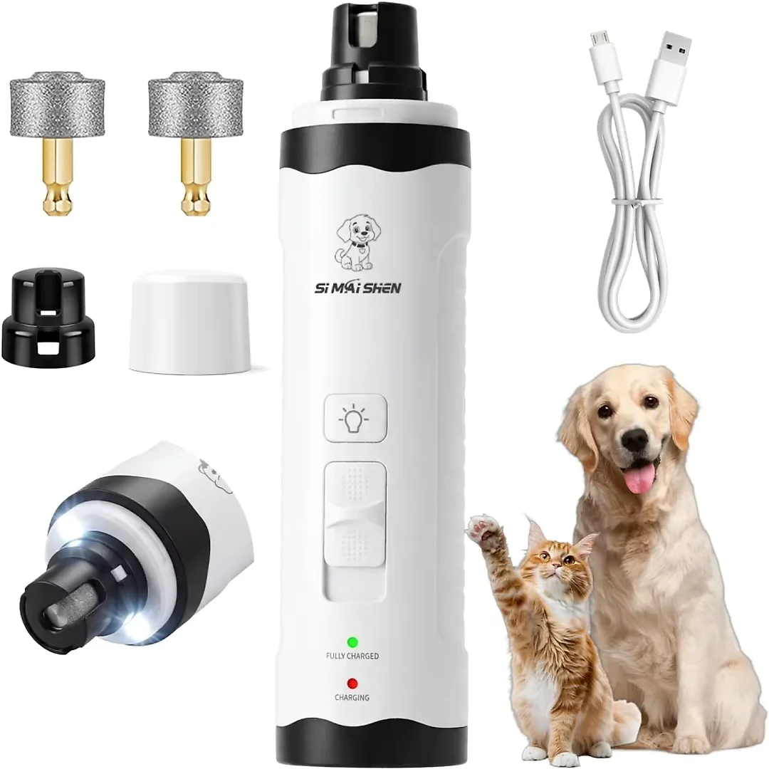 Dog Nail Grinder Kit with LED Light, Quiet Rechargeable Dog Nail Trimmer with Extra Grinding Heads for Dogs & Cats