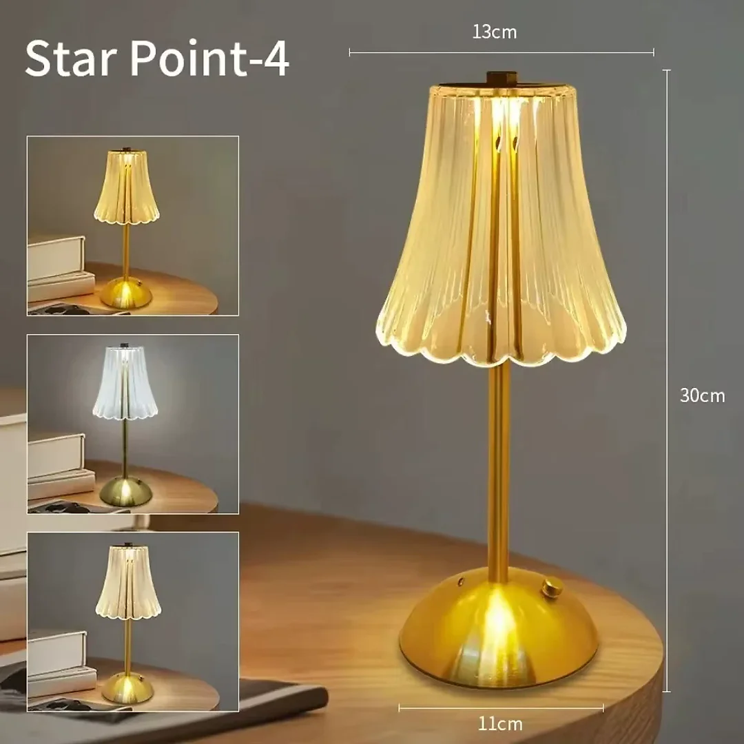 Crystal Table Lamp, Rechargeable Cordless LED Touch Lamp with Crystal-Effect Shade, Battery Operated Gold Bedside Night Light