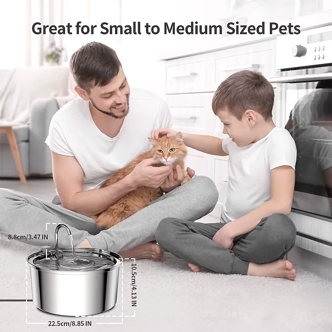 Stainless Steel Pet Water Fountain with Faucet, Quiet USB Cat & Dog Water Fountain, Optional Filter Kit & Motion Sensor