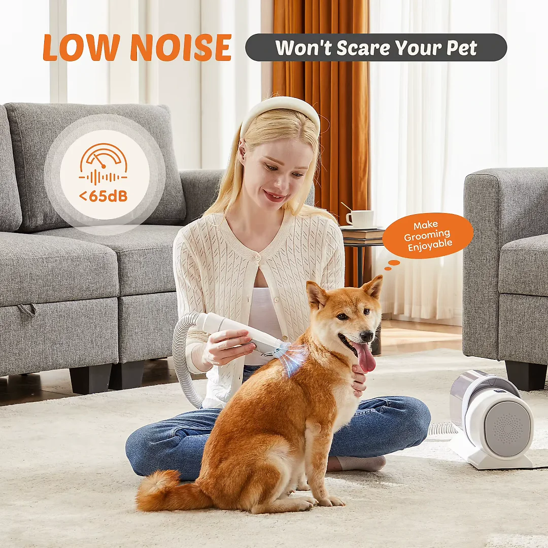 Dog Grooming Vacuum Kit, 2.5L Pet Grooming Vacuum with 3 Suction Modes & 5 Tools incl. Clipper, Low-Noise Dog Hair Vacuum, White