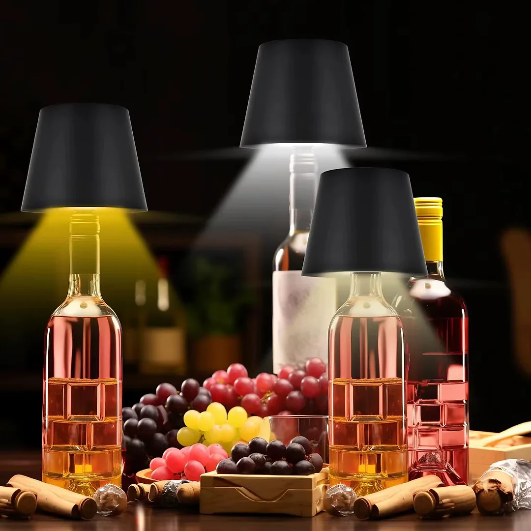 Wine Bottle Lamp, Rechargeable Cordless LED Bottle Lamp Shade with Touch Dimming & 3 Light Colors, Bar & Restaurant Table Decor