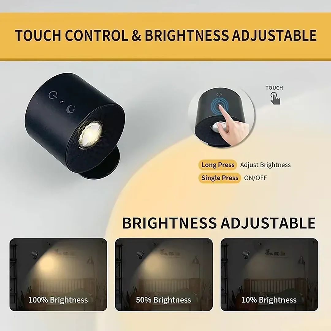 Double Head Wall Reading Light, Rechargeable Battery Operated LED Wall Sconce with Remote & Touch, 360 Degree Rotating Bedside Lamp