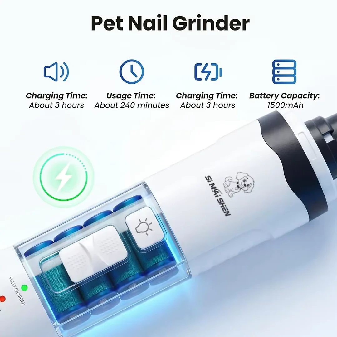 Dog Nail Grinder Kit with LED Light, Quiet Rechargeable Dog Nail Trimmer with Extra Grinding Heads for Dogs & Cats