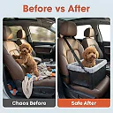 Elevated Dog Car Seat for Small Dogs, Console Booster Seat with Metal Frame & Removable Washable Cover, Portable Pet Travel Bed