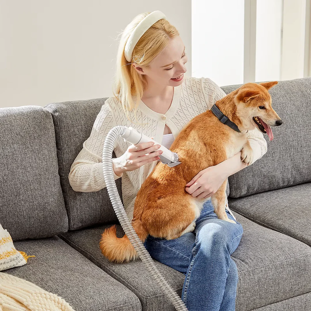 Dog Grooming Vacuum Kit, 2.5L Pet Grooming Vacuum with 3 Suction Modes & 5 Tools incl. Clipper, Low-Noise Dog Hair Vacuum, White