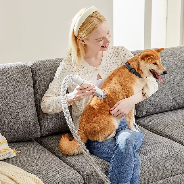 Dog Grooming Vacuum Kit, 2.5L Pet Grooming Vacuum with 3 Suction Modes & 5 Tools incl. Clipper, Low-Noise Dog Hair Vacuum, White