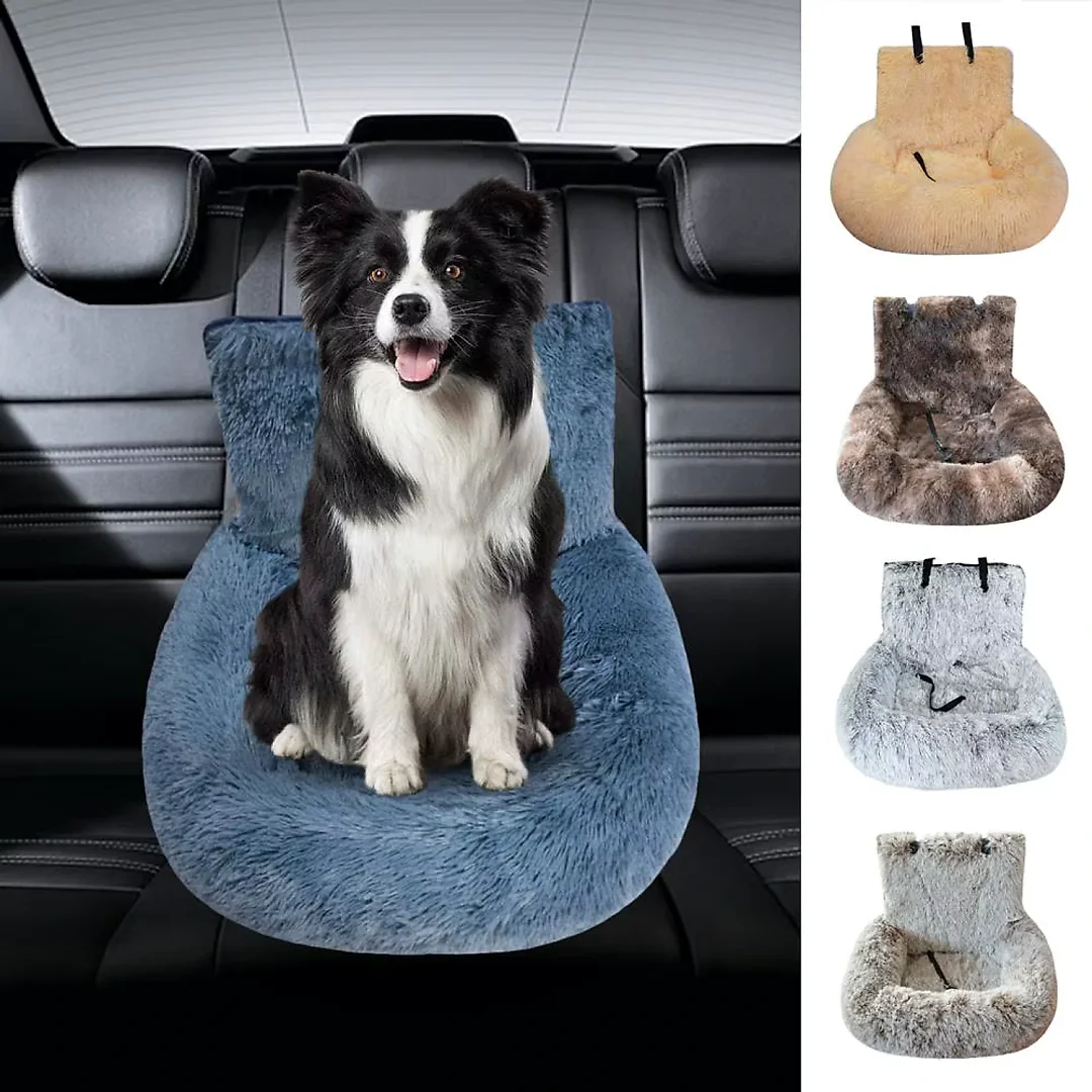 Dog Car Seat Bed for Back Seat, Plush Washable Fleece Pet Car Bed with Removable Cover for Medium & Large Dogs