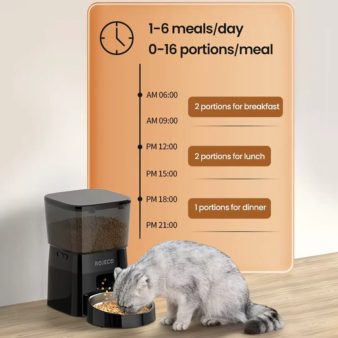 Automatic Cat Feeder 2L, Timed Dry Food Dispenser with LCD Screen & Portion Control, Button Programming, US Plug