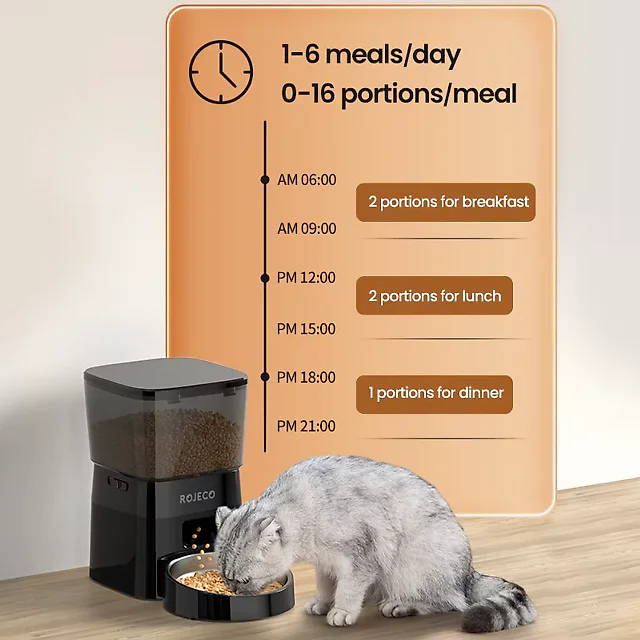 Automatic Cat Feeder 2L, Timed Dry Food Dispenser with LCD Screen & Portion Control, Button Programming, US Plug