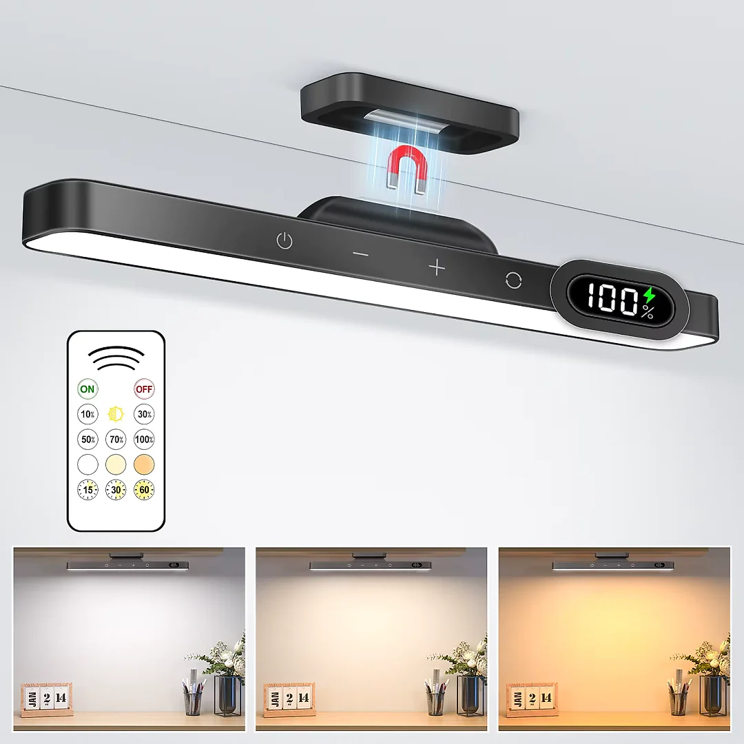 Rechargeable LED Light Bar, Dimmable 2500mAh Under Cabinet & Vanity Makeup Light with 3 Color Temperatures, Touch or Remote Control