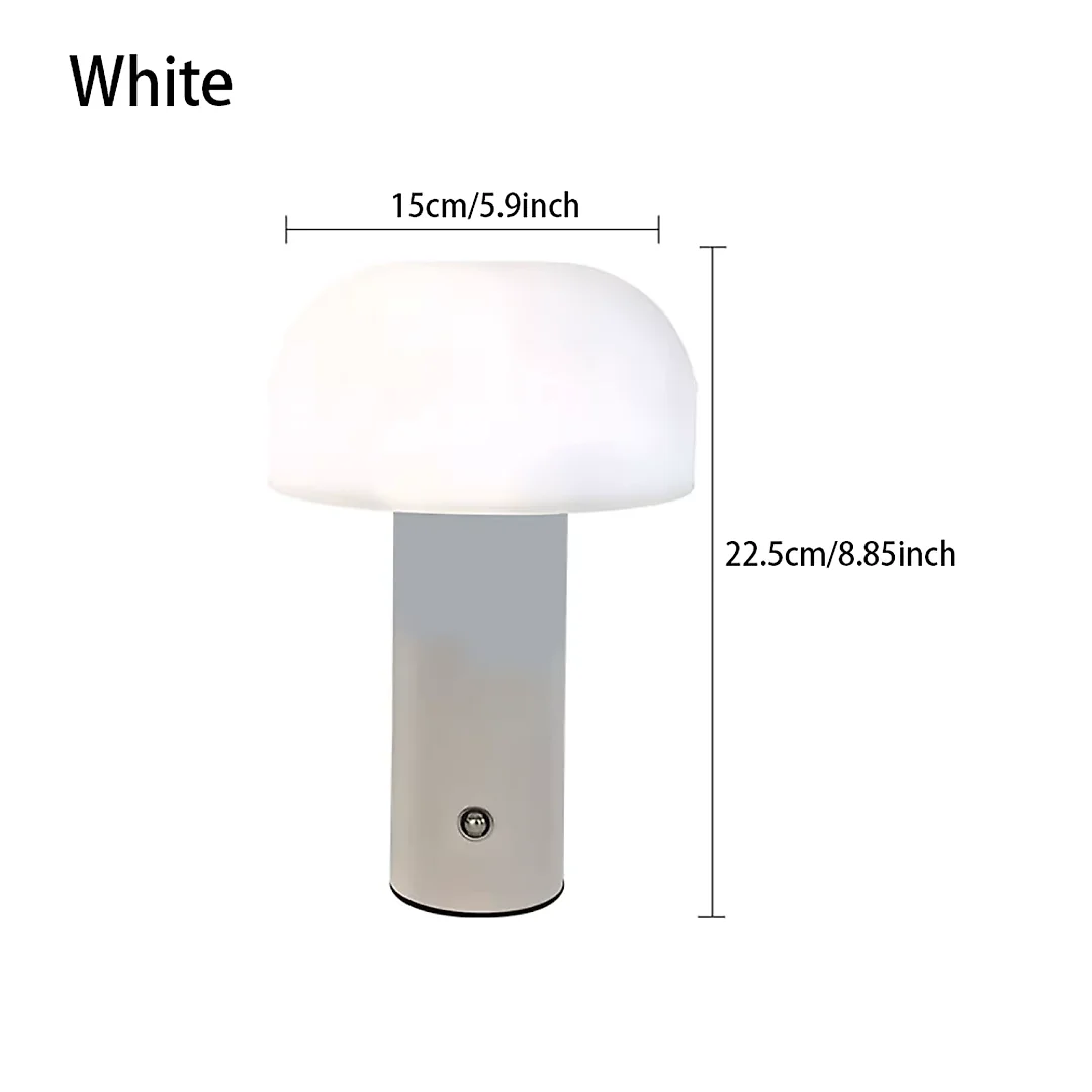 Cordless Mushroom Table Lamp, Rechargeable LED Lamp with 3 Color Temperatures & Dimming, Retro Battery Operated Bedside Lamp