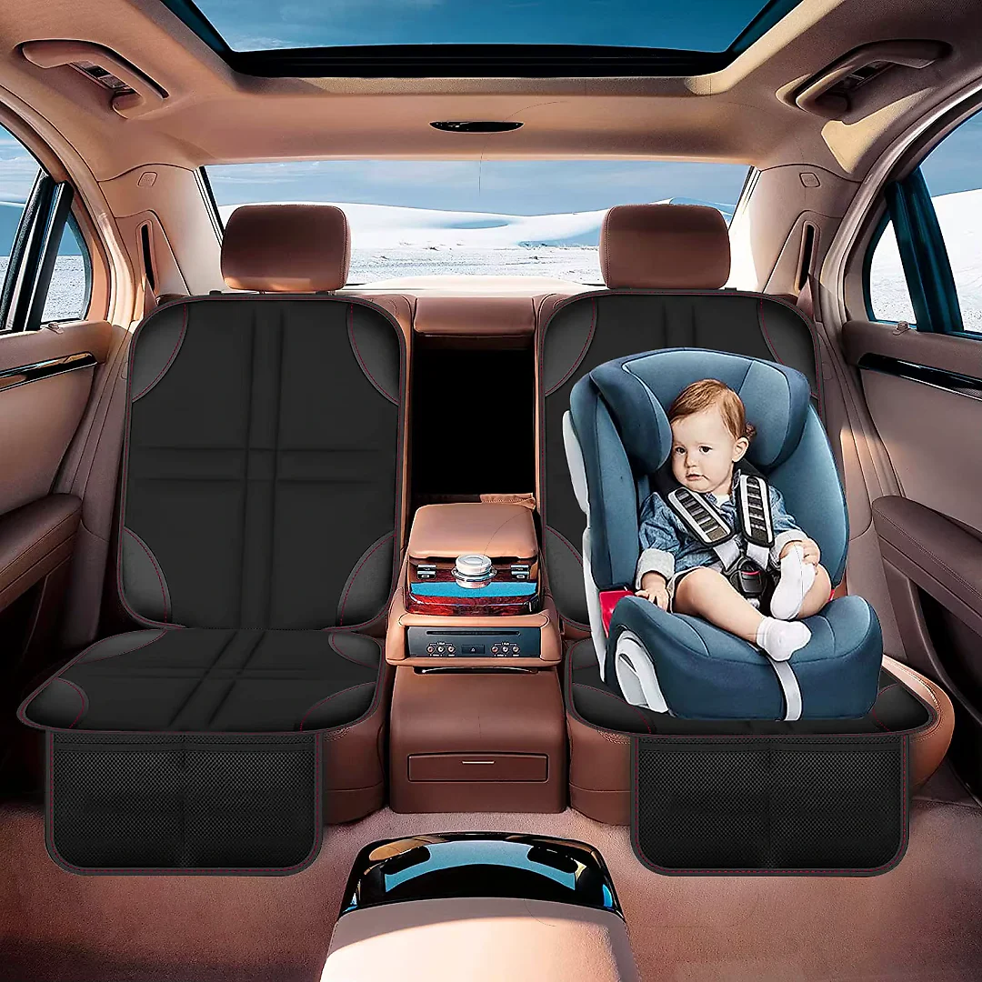 Car Seat Protector Mat with Storage Pockets, Waterproof Non-Slip Seat Cover for Dogs & Child Car Seats, Single or 2-Pack