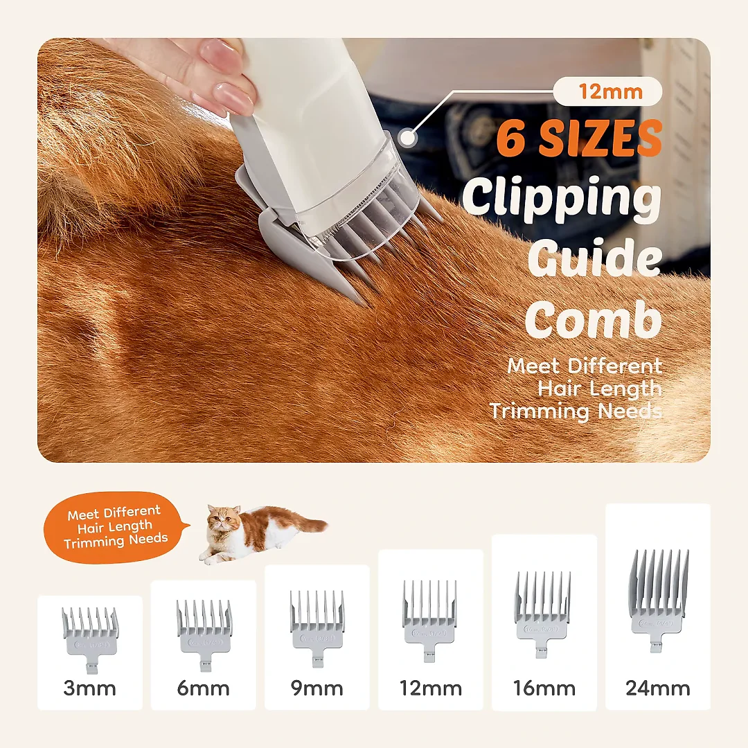 Dog Grooming Vacuum Kit, 2.5L Pet Grooming Vacuum with 3 Suction Modes & 5 Tools incl. Clipper, Low-Noise Dog Hair Vacuum, White