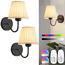 Battery Operated Wall Sconce with Remote, Pleated Shade Rechargeable LED Wall Light, Dimmable with Timer & RGB Colors