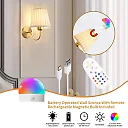 Battery Operated Wall Sconce with Remote, Pleated Shade Rechargeable LED Wall Light, Dimmable with Timer & RGB Colors