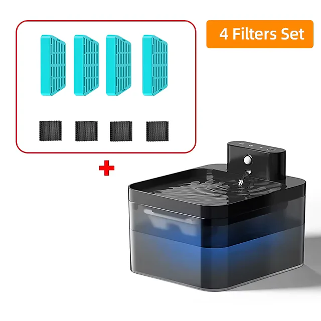 Cordless Cat Water Fountain 2.2L, Rechargeable 2600mAh Battery Operated Pet Fountain with Motion Sensor & 4 Filters