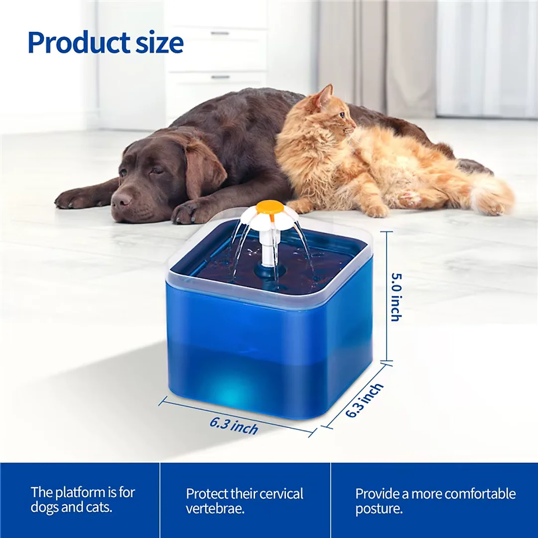 Cat Water Fountain with LED Light 2L, Automatic Pet Water Fountain for Cats & Dogs with Recirculating Filter, USB Powered