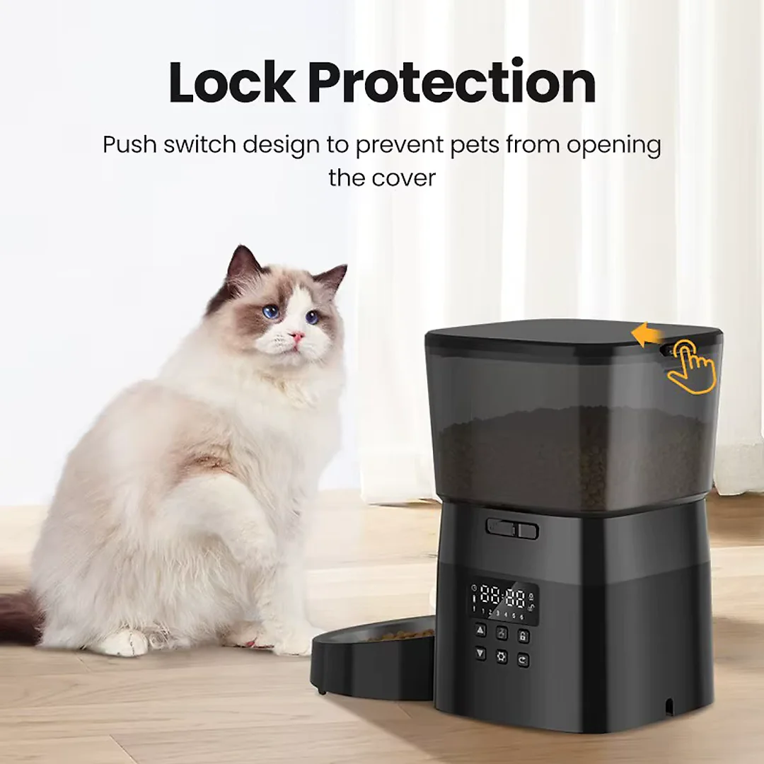 Automatic Cat Feeder 2L, Timed Dry Food Dispenser with LCD Screen & Portion Control, Button Programming, US Plug