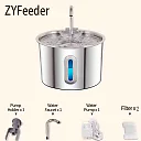 Cat Fountain Stainless Steel 2.2L, Pet Water Fountain with Water Level Window for Cats & Small Dogs, Optional Motion Sensor