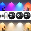 Rechargeable Puck Lights with Remote, Wireless RGB LED Under Cabinet Lighting with Timer & Touch Control, Stick-On Closet Lights, 3 or 6-Pack